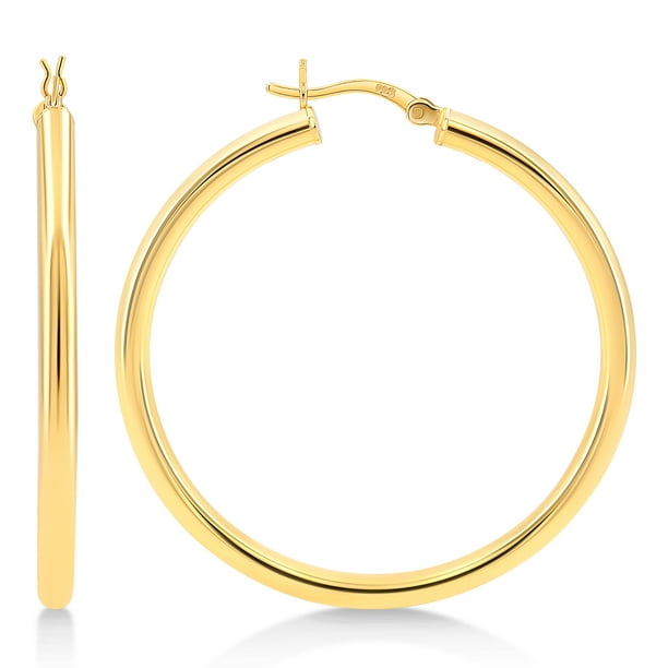 45mm X 45mm 14k 3mm Thick Tri-Color Gold Diamond-Cut Hoop Earrings, 
